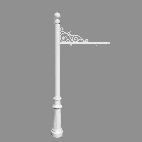 Qualarc Sign System w/Ball Finial & Fluted Base, White color REPST-804-WHT